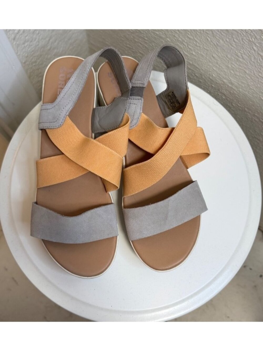 Sorel Womens Tan & Grey Elastic Strap Wedge Sandals Size 9.5